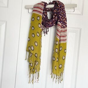 Women Viscose Fringed Scarf 68x26 In Multicolored